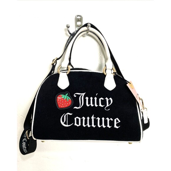 Juicy Couture Sweet N Juicy Apple Satchel Duffle Bag Terry Black Heart Charm - Picture 1 of 12